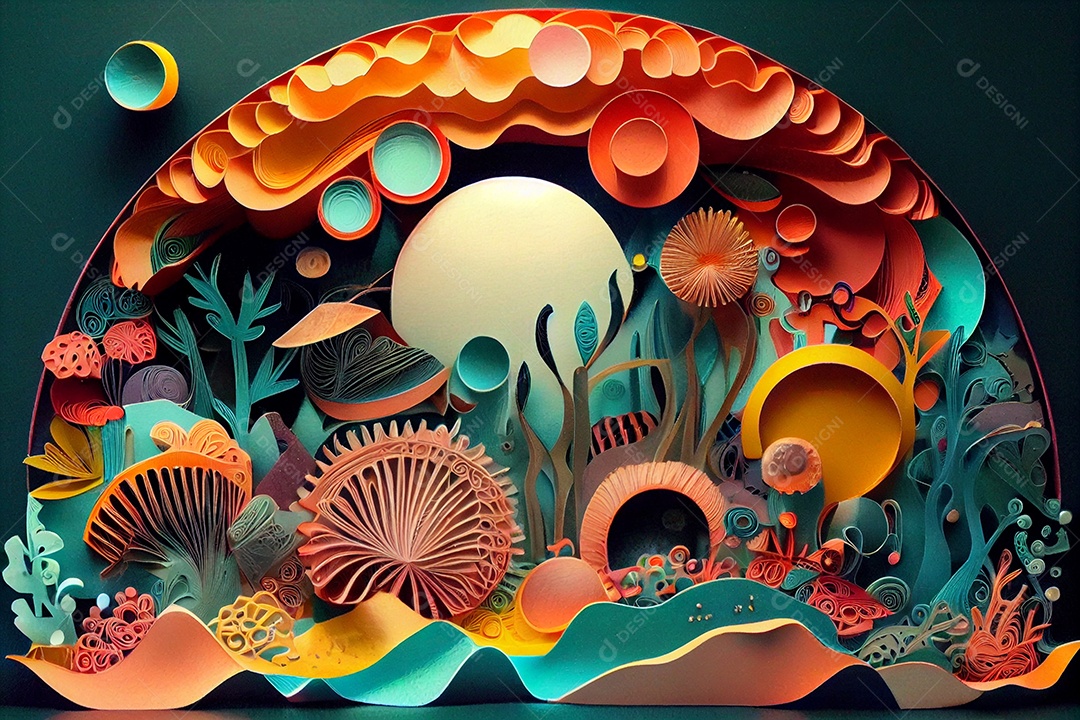 Ilustração Arte e ilustração em quilling de papel