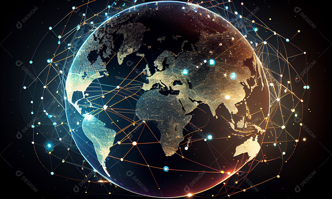 Ilustração linhas de conexão ao redor do globo terrestre