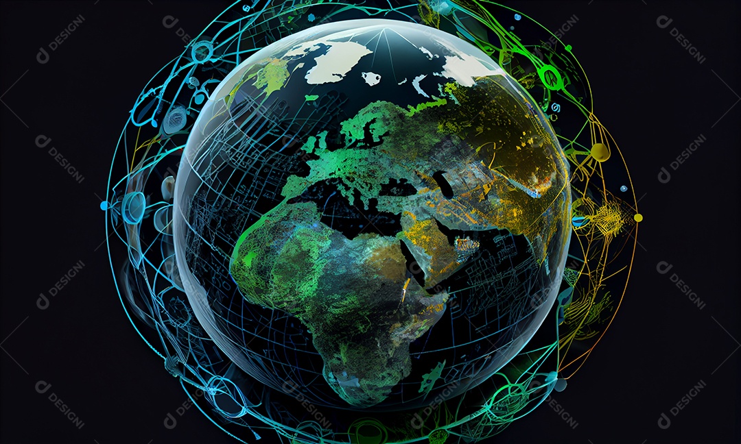 Ilustração linhas de conexão ao redor do globo terrestre