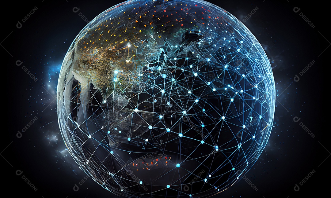Ilustração linhas de conexão ao redor do globo terrestre