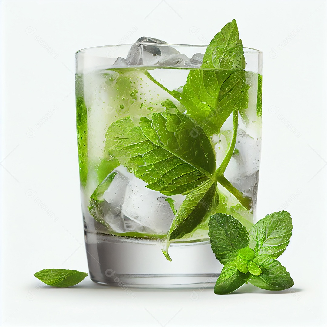 Coquetel de mojito com hortelã açúcar de cana rum branco de limão e gelo em vidro