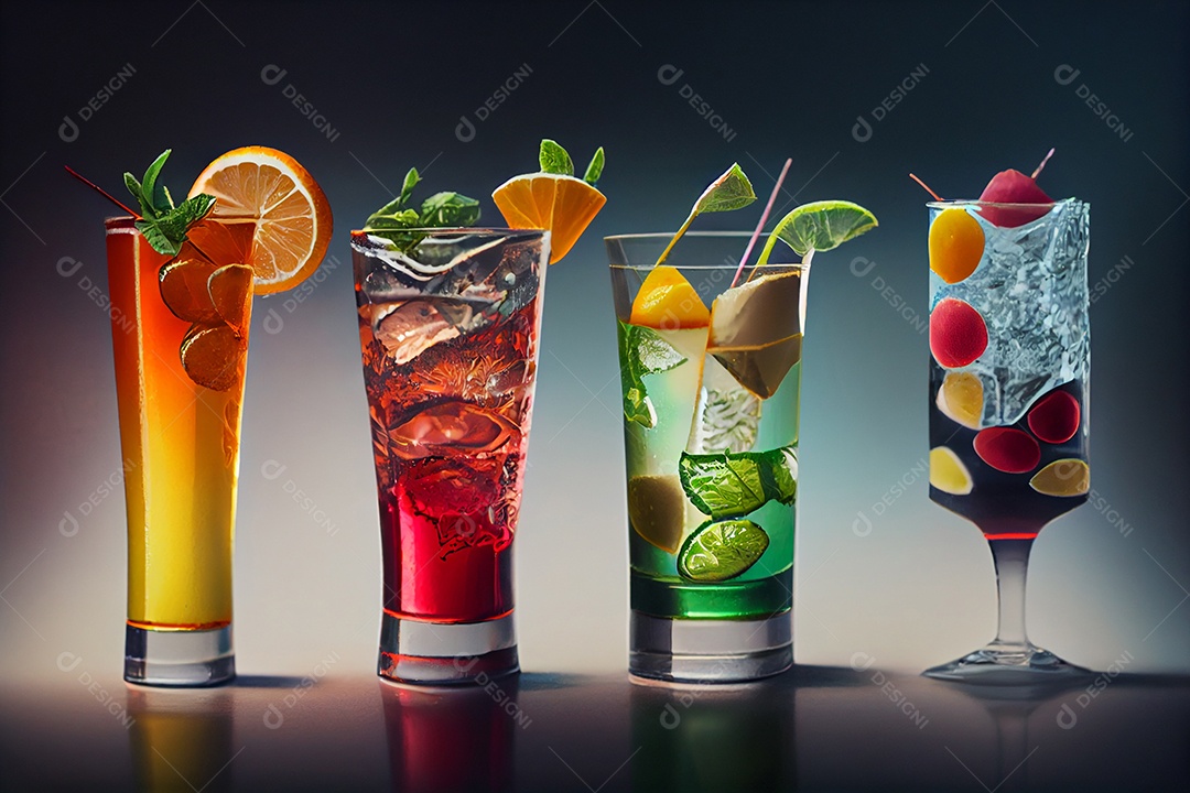 Conjunto de vários coquetéis gelados de verão