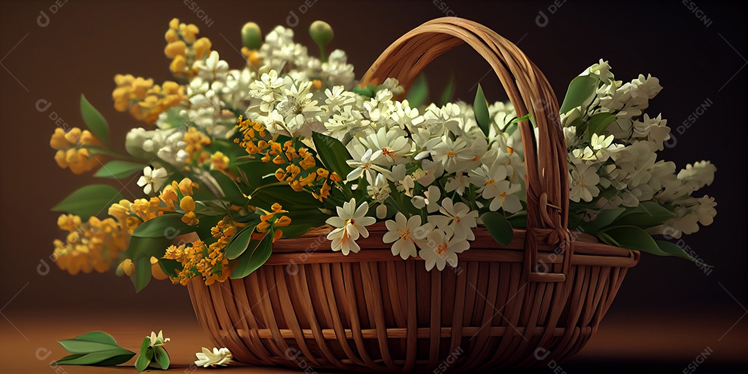 Ilustração de uma cesta de flores bonitas