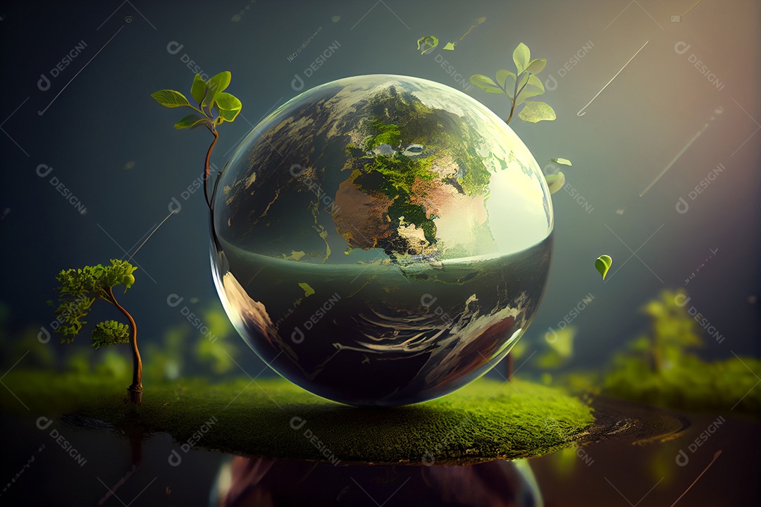 Planeta Terra na forma de uma bola de vidro simbolizando um ambiente ecológico