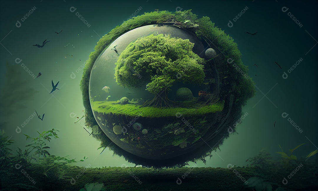 Planeta Terra na forma de uma bola de vidro simbolizando um ambiente ecológico