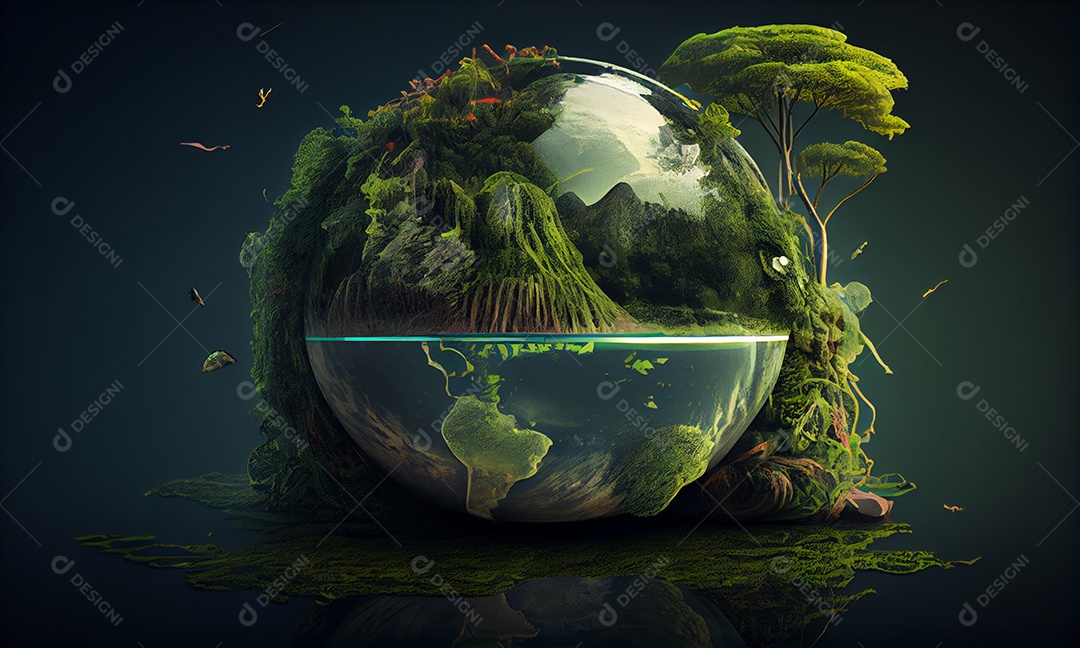 Planeta Terra na forma de uma bola de vidro simbolizando um ambiente ecológico
