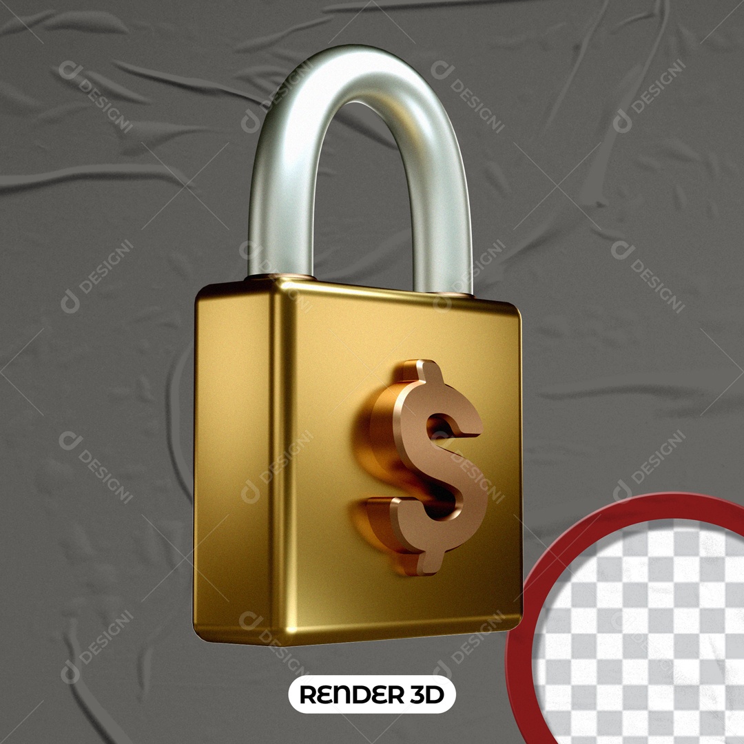 Cadeado Elemento 3D Composição Dourado Tranca