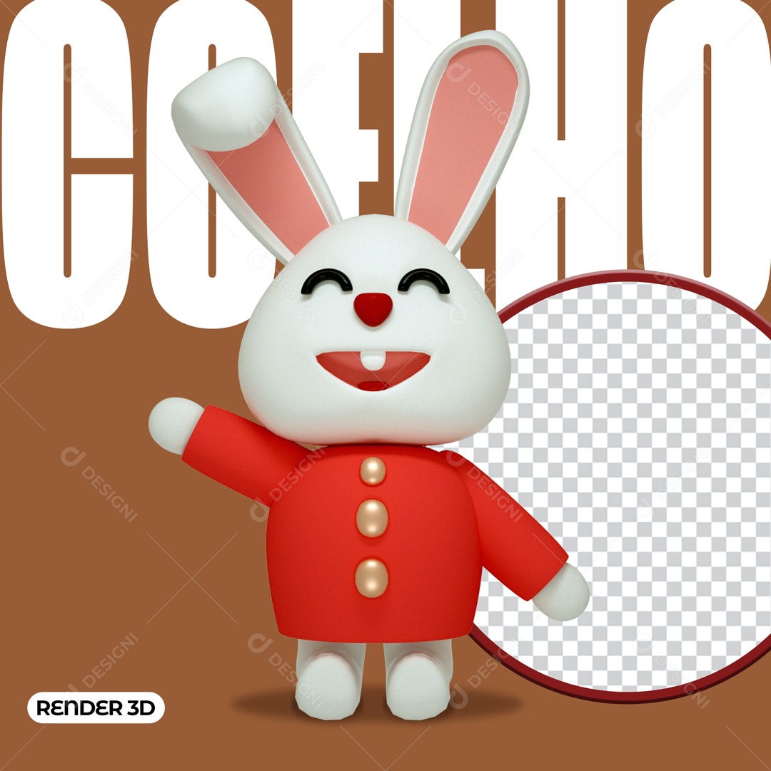 Mascote 3D Coelho da Páscoa PSD