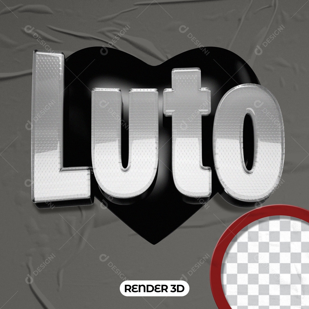 Selo 3D Luto Coração Preto para Composição PSD