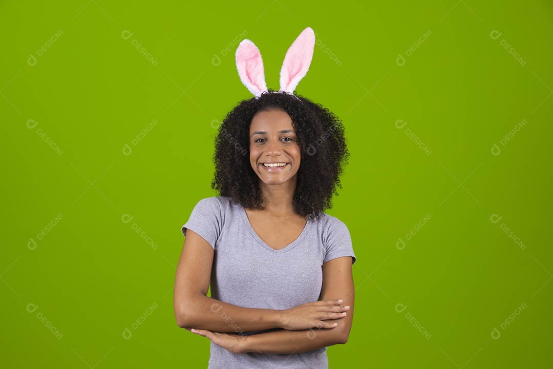 Linda Mulher garota usando fantasia de coelho Conceito Feliz Páscoa