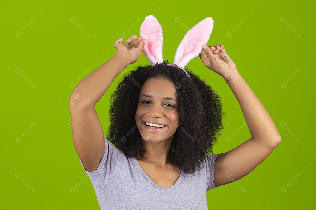 Linda Mulher garota usando fantasia de coelho Conceito Feliz Páscoa