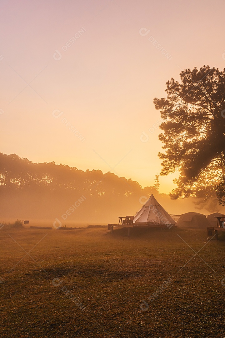 Acampamento em barraca pela manhã
