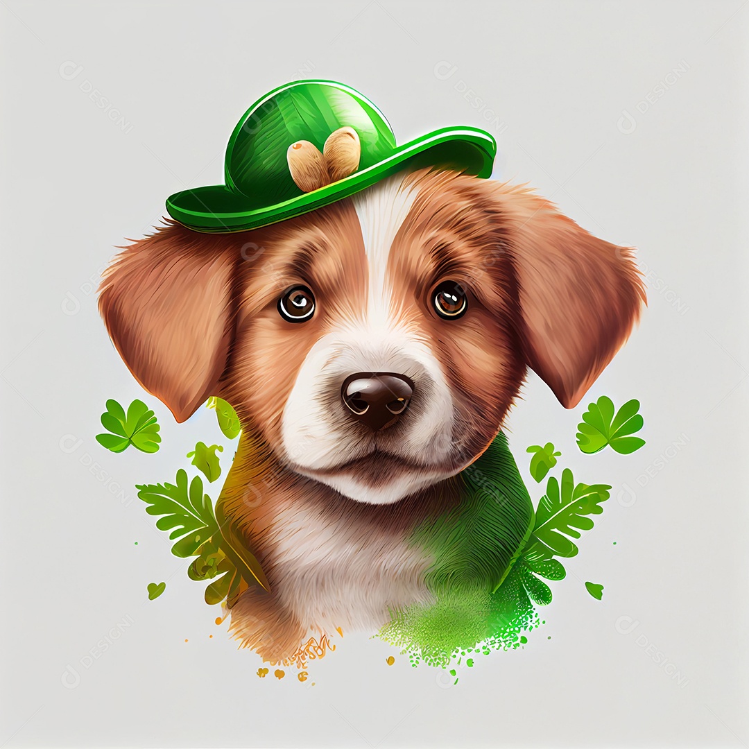 Ilustração de cachorro com chapéu dia de São Patrício