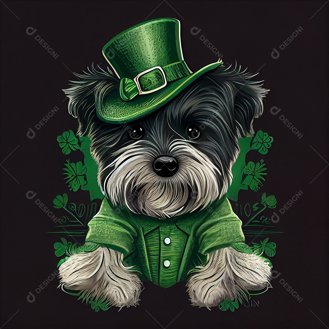 Ilustração de cachorro com chapéu dia de São Patrício