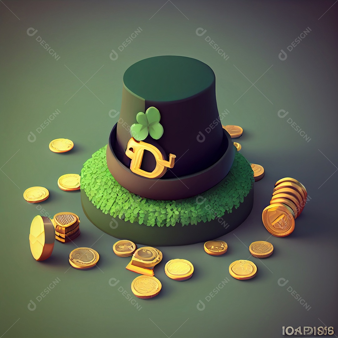 Ilustração 3D Dia de são patrício fundo de folhas de trevo ou trevo verde feriado irlandês.