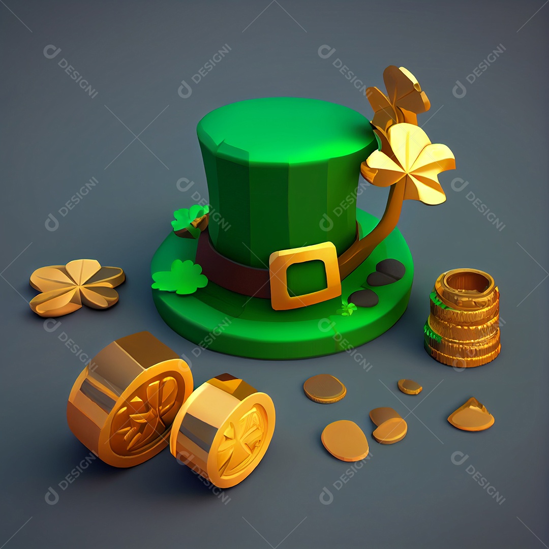 Ilustração 3D Dia de são patrício fundo de folhas de trevo ou trevo verde feriado irlandês.
