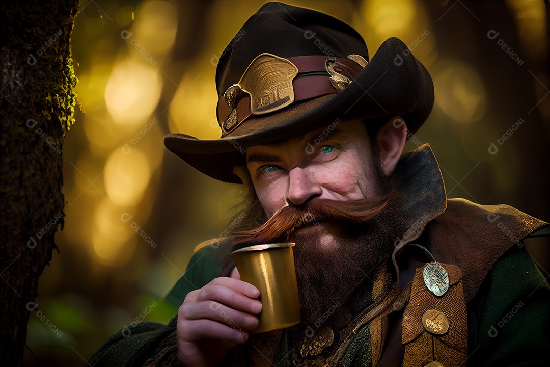 Ilustração 3D de Leprechaun figura mitológica do folclore da Irlanda