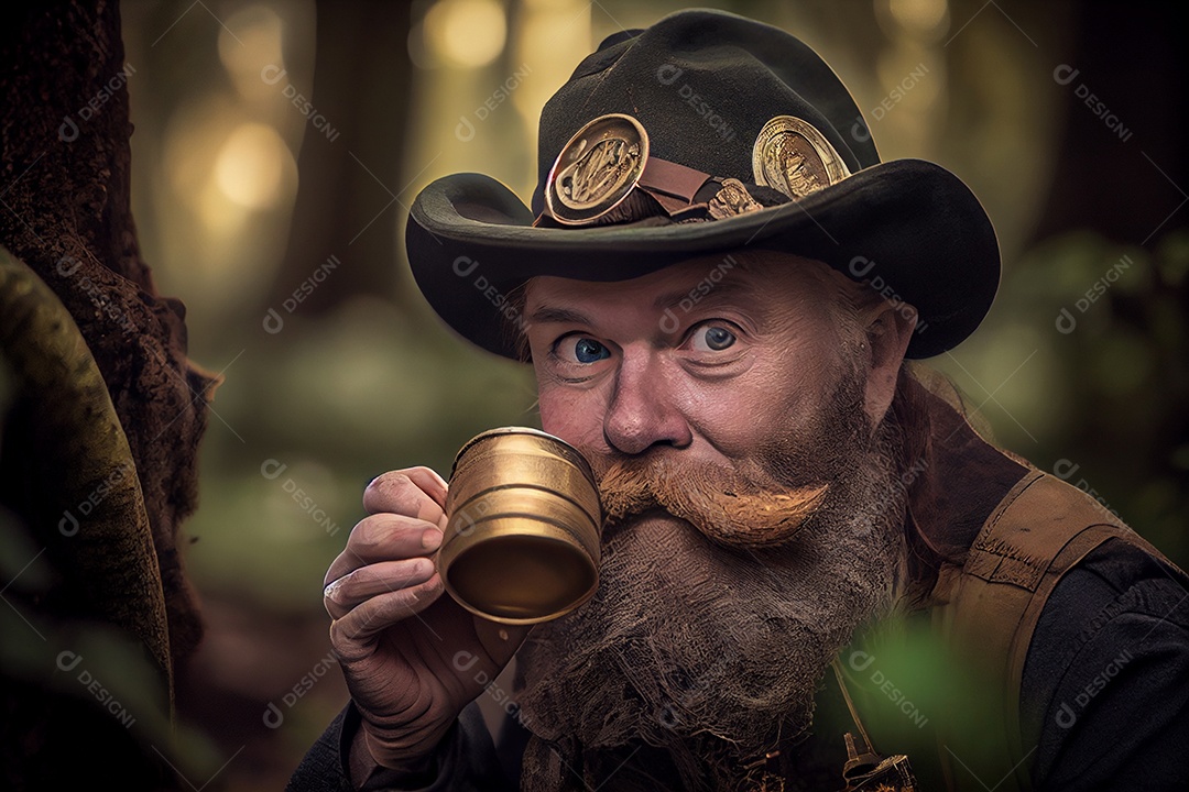 Ilustração 3D de Leprechaun figura mitológica do folclore da Irlanda