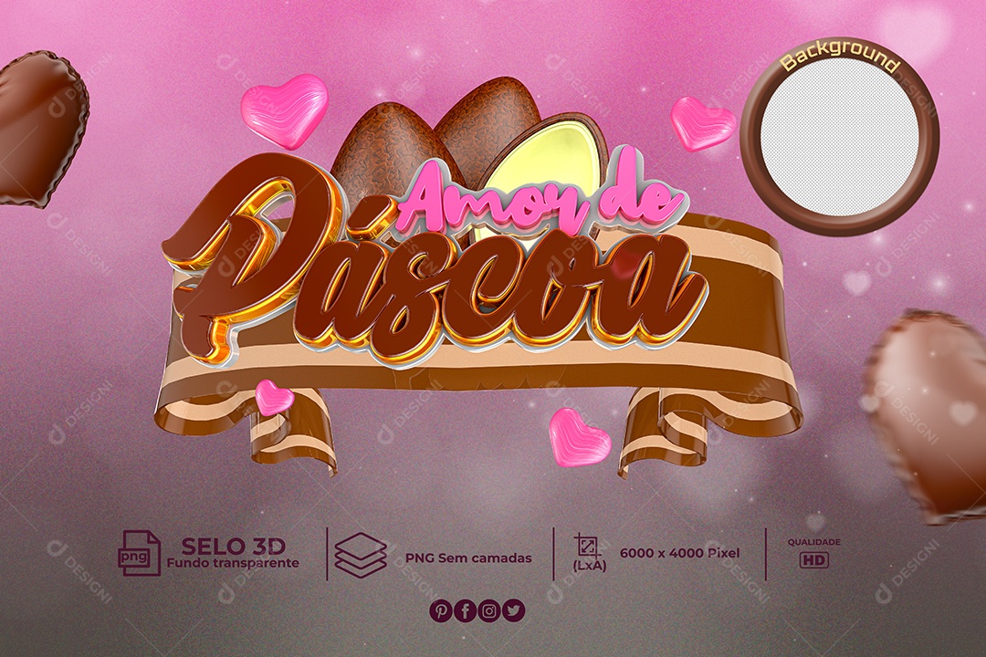 Selo 3D Para Composição Amor de Páscoa PNG Transparente