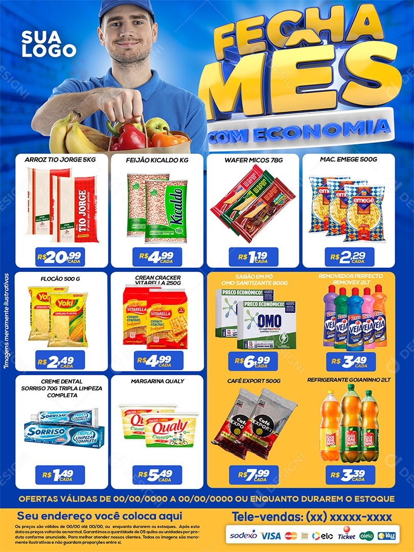 Encarte Fecha Mês Com Economia Social Media Supermercado PSD Editável