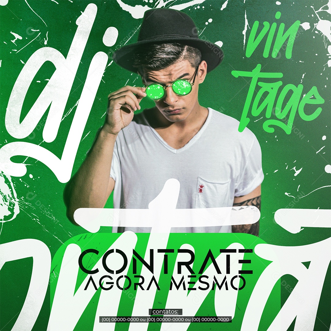 Flyer de Contrate Dj Vintage Contrate Agora Mesmo Social Media PSD Editável