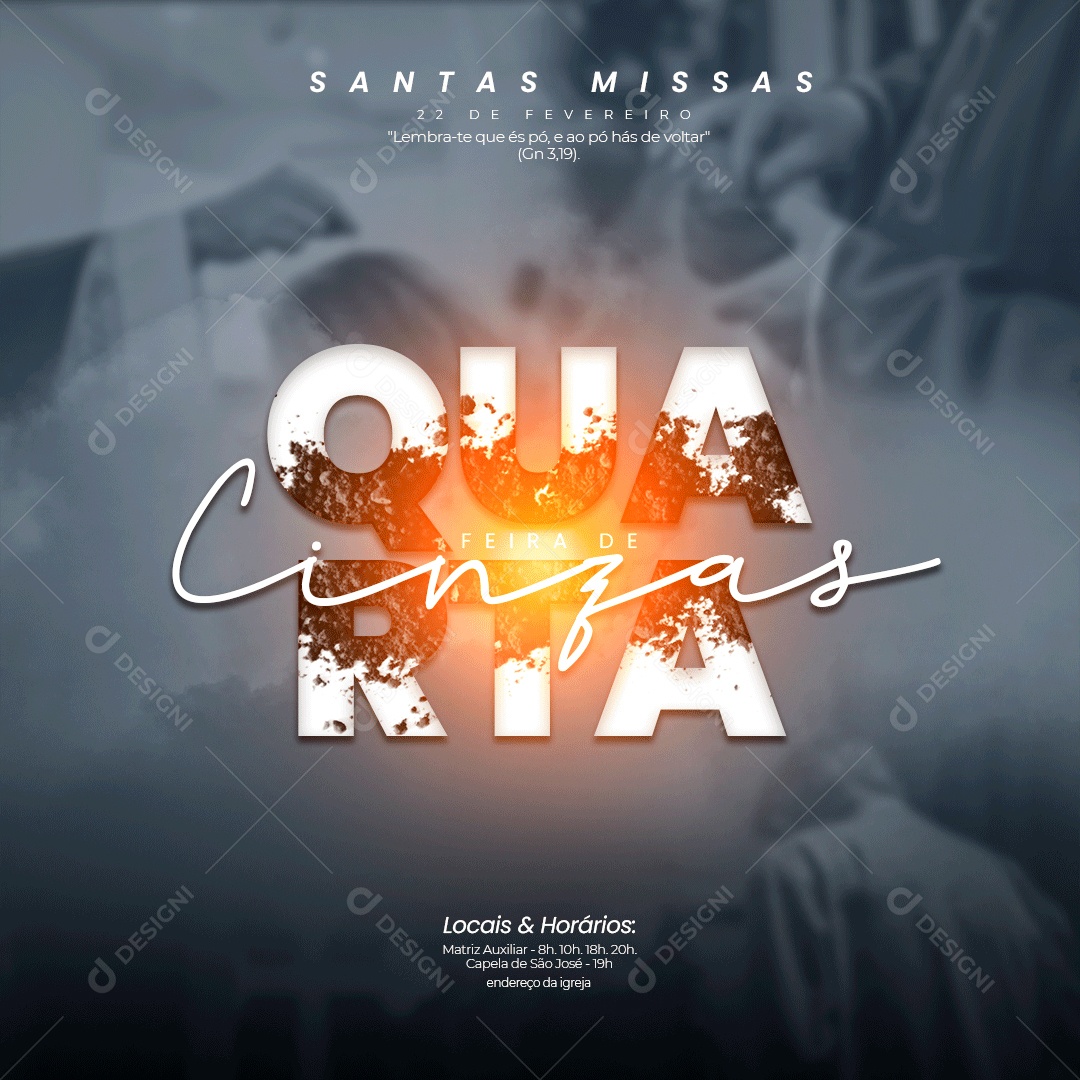Santa Missas Quarta Feira de Cinzas Feed Social Media PSD Editável