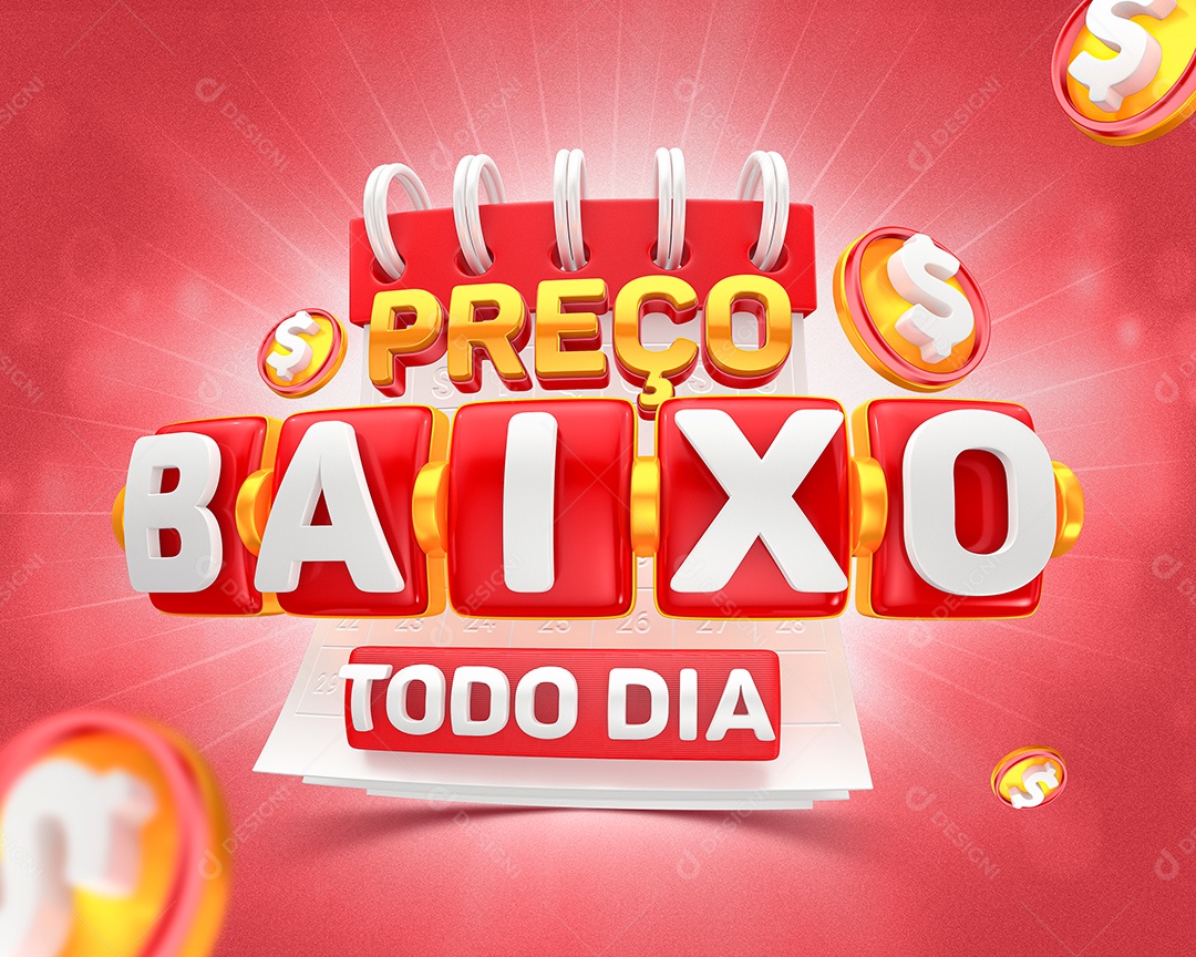 Selo 3D Preço Baixo Todo Dia para Composição PSD