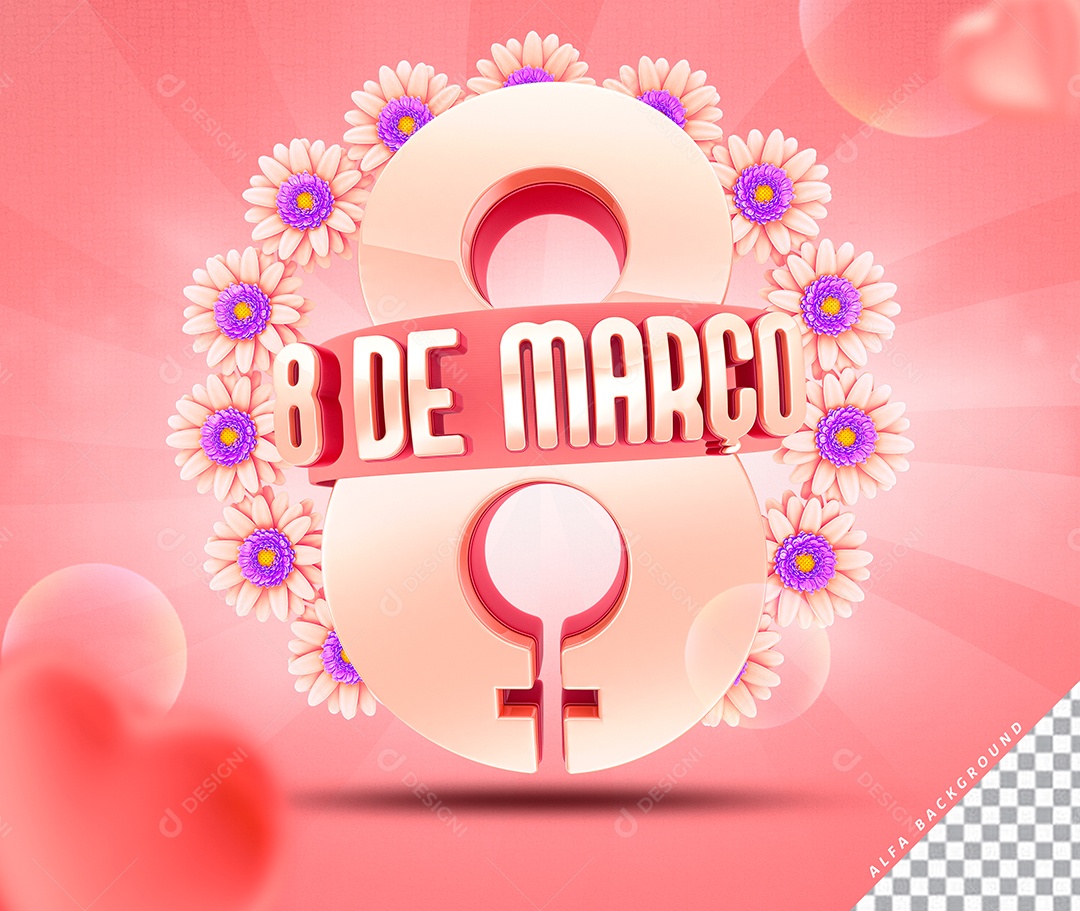 Selo 8 de Março 3D para Composição PSD