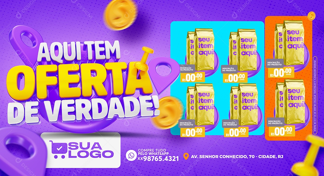 Encarte Aqui Tem Oferta de Verdade Social Media PSD Editável