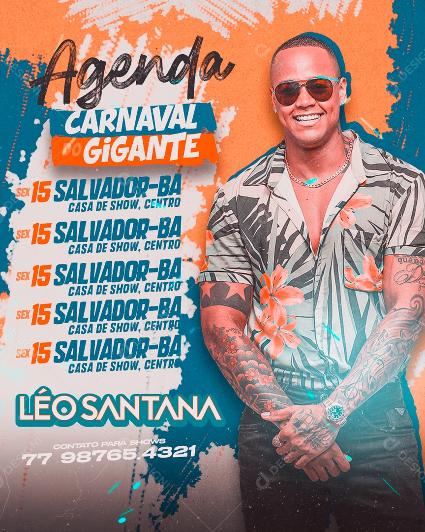 Flyer Agenda Carnaval Gigante Léo Santana Social Media PSD Editável