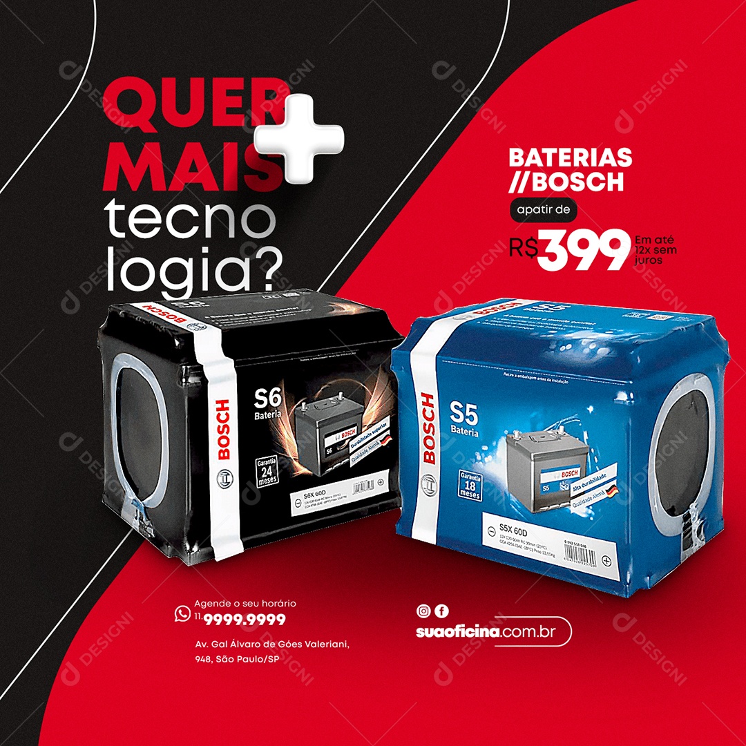 Social Media Oficina Mecânica Quer Mais Tecnologia PSD Editável