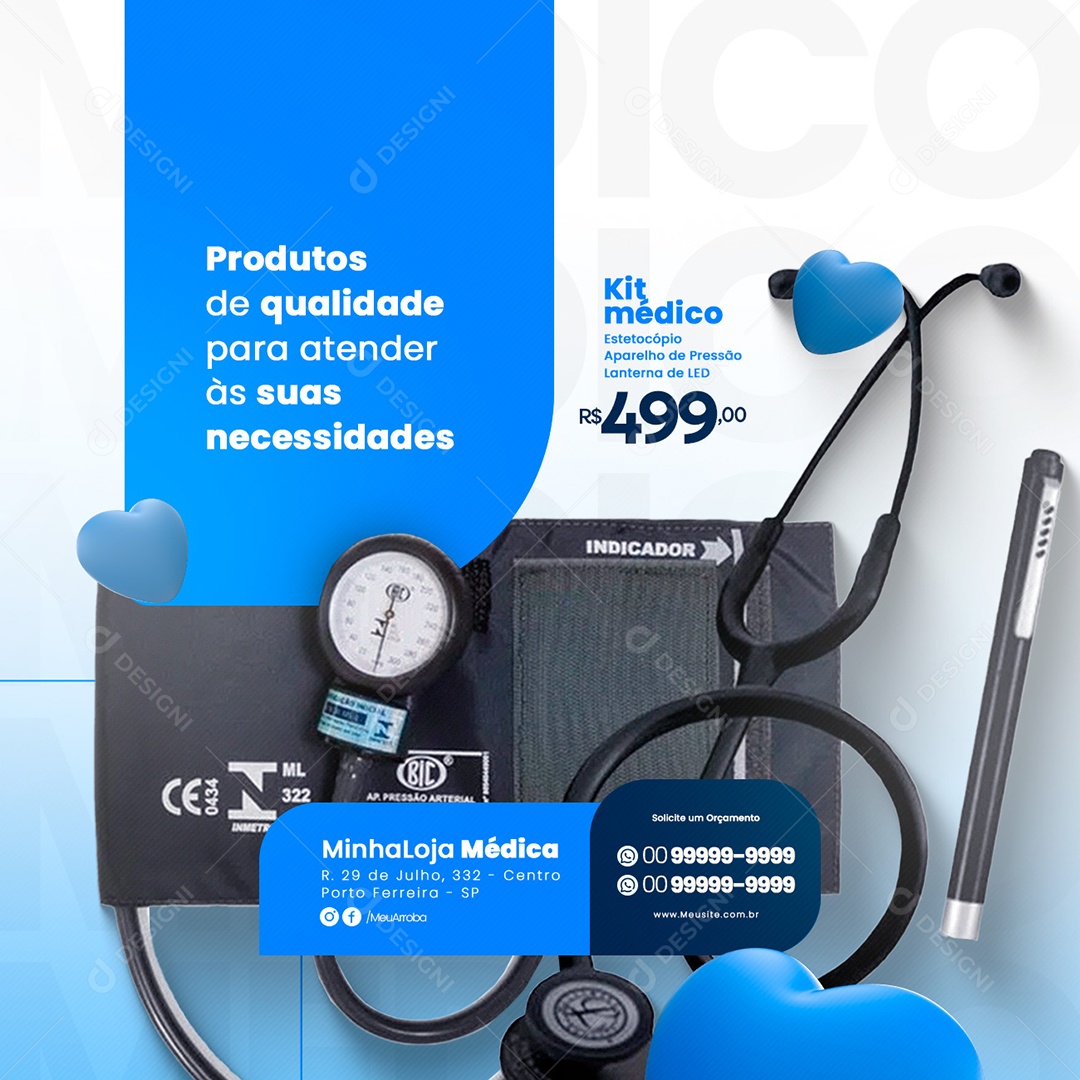 Social Media Produtos Médicos Produtos de Qualidade PSD Editável