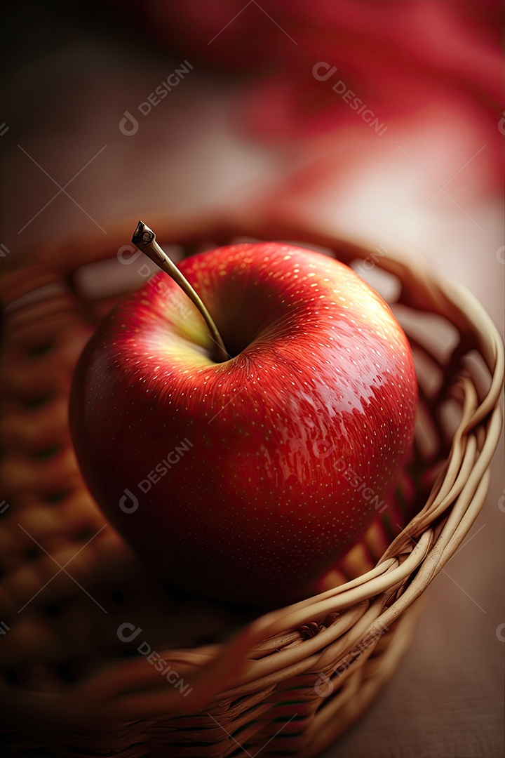 Cesta de vime com maça vermelha