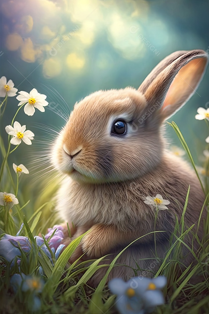 Coelhinho fofo em jardim florido