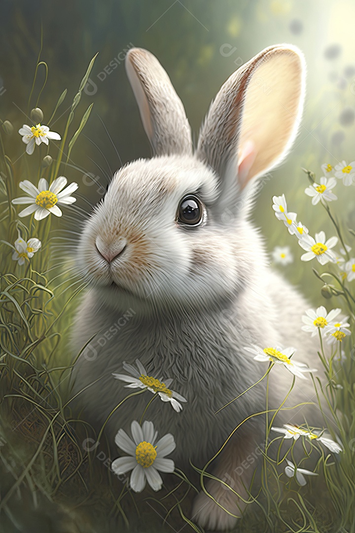Coelhinho fofo em jardim florido