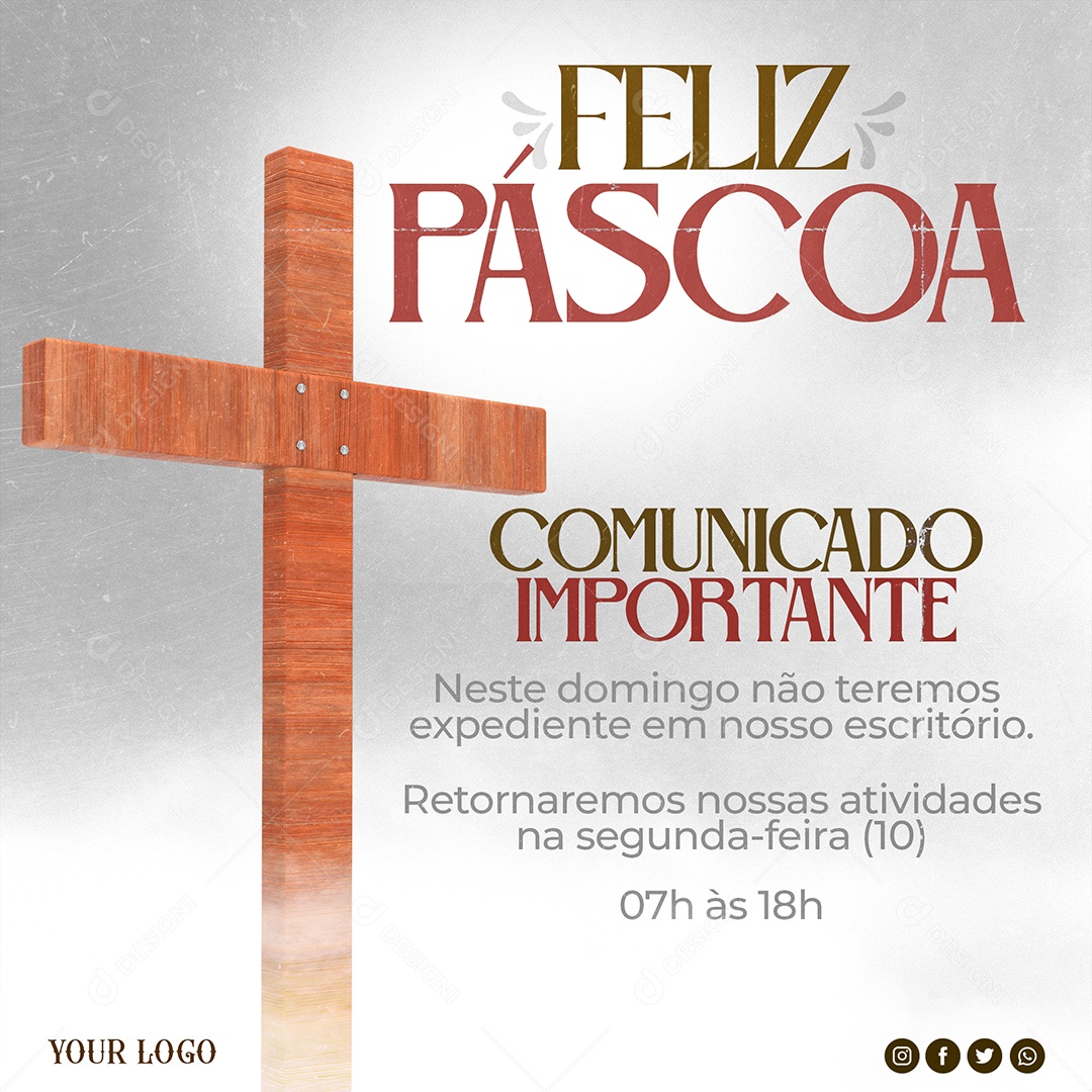 Feliz Páscoa Comunicado Importante Social Media PSD Editável