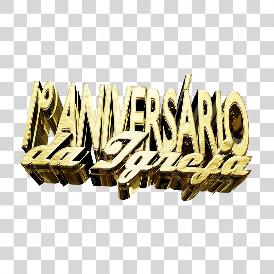 Texto Evangélico 3D Primeiro Aniversário da Igreja Para Composição PNG Transparente