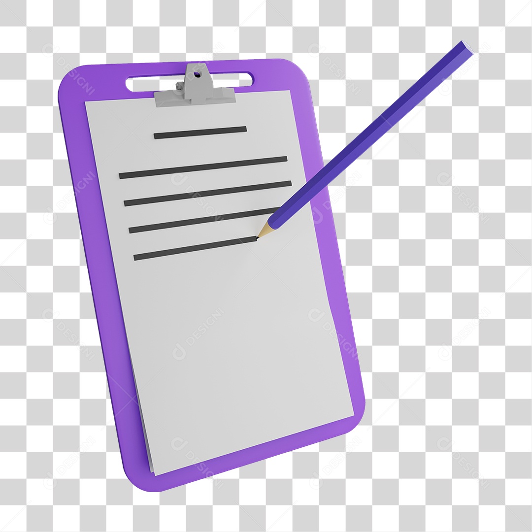 Elemento 3D Prancheta com Lápis PNG Transparente