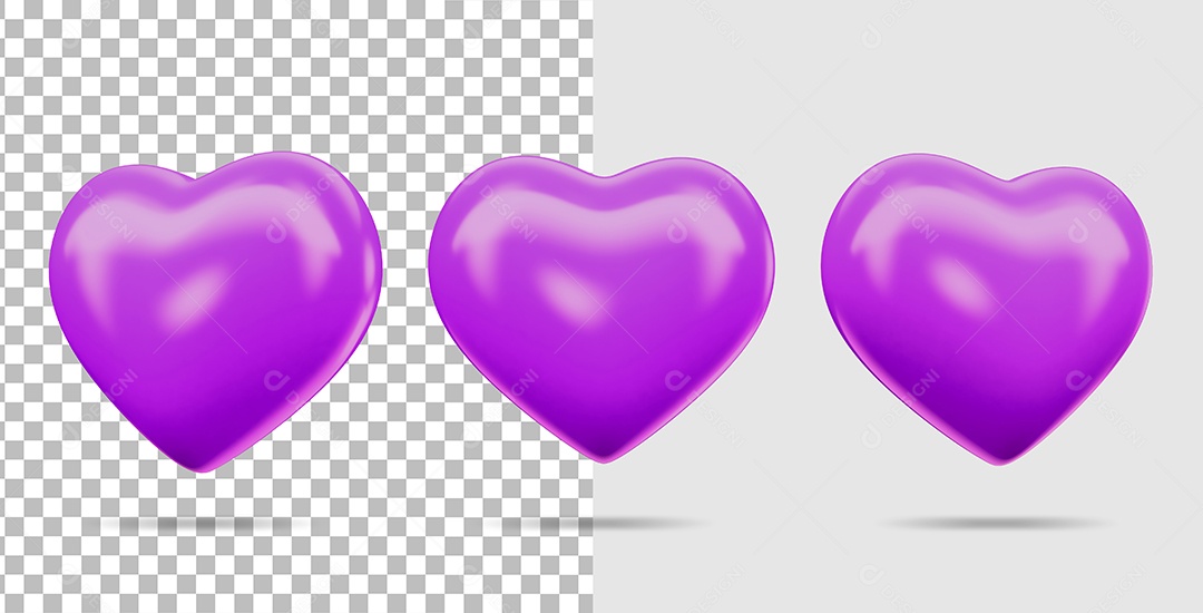 Elementos 3D Para Composição Corações Roxo PSD