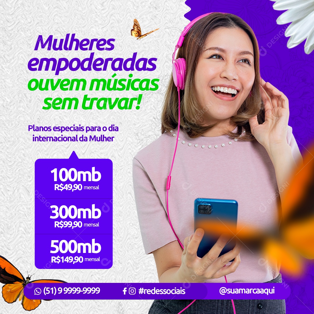 Mulheres Empoderadas Ouvem Músicas Sem Travar Social Media PSD Editável