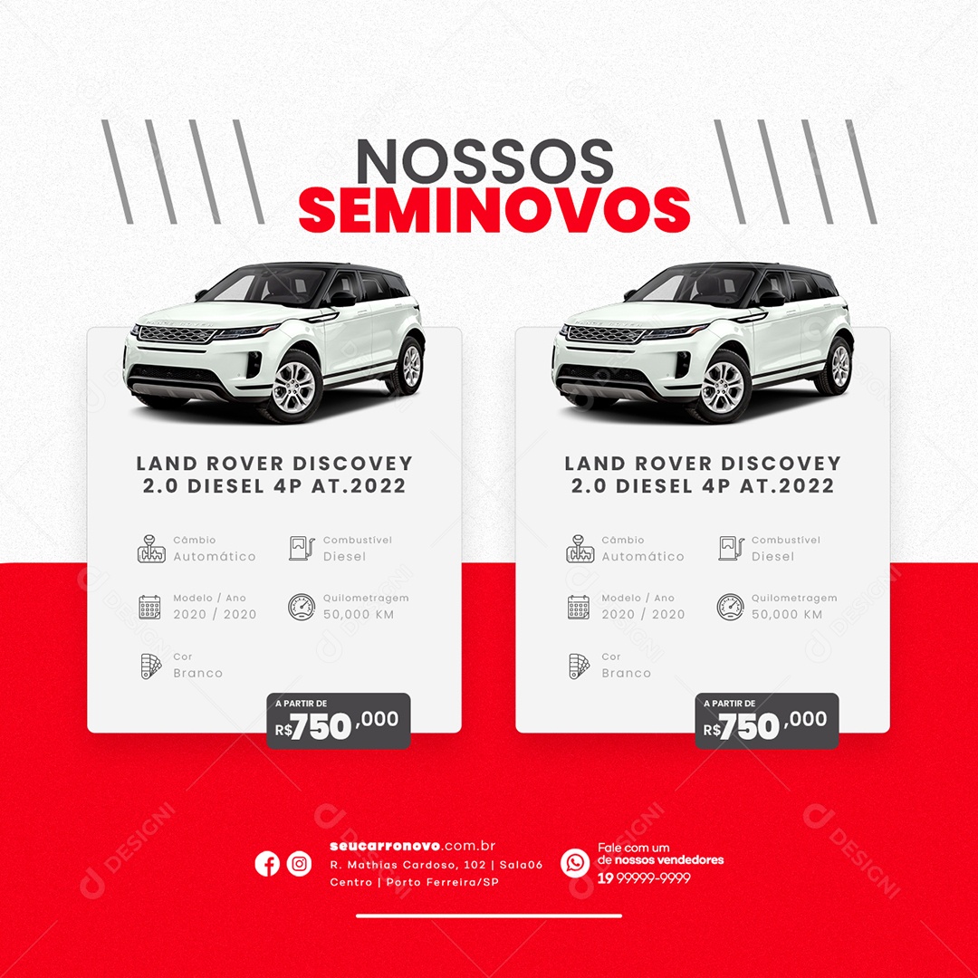 Nossos Seminovos Land Rover Discovey 2.0 Dielsel A Partir de 750,00 Concessionária Social Media PSD Editável