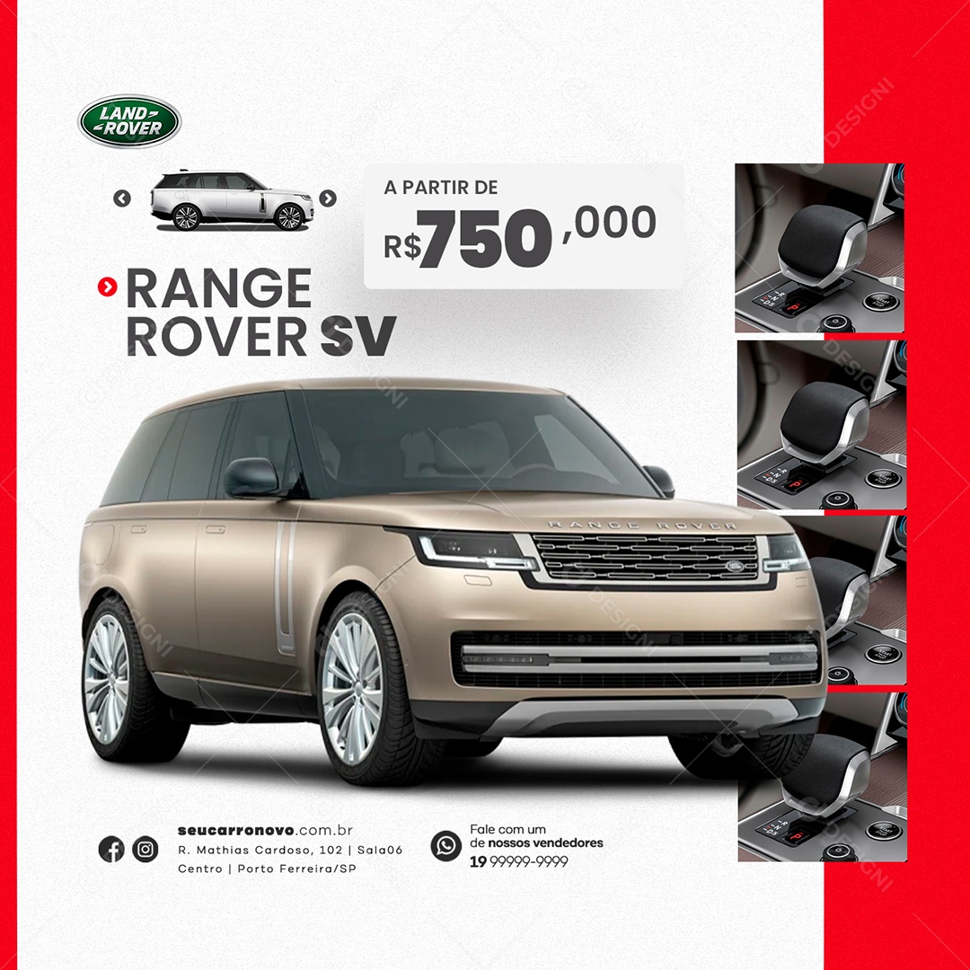 Ranger Rover SV A Partir De 750,00 Concessionária Social Media PSD Editável