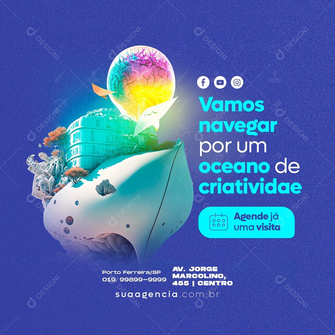 Vamos Navegar Por Um Oceano de Criatividade Marketing Digital Social Media PSD Editável
