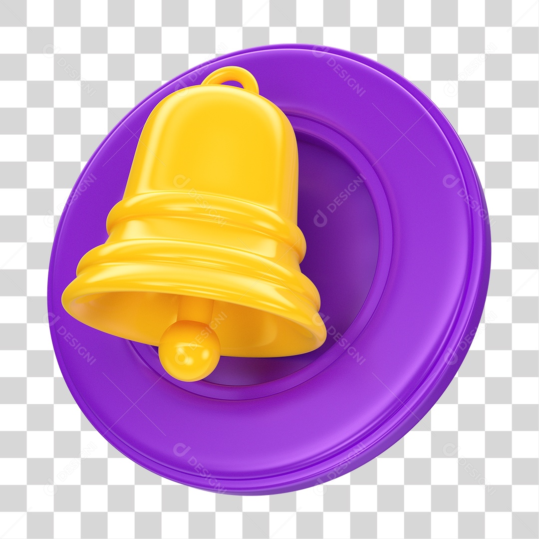 Yellow and Purple Bell 3D Element For Transparent PNG Composition