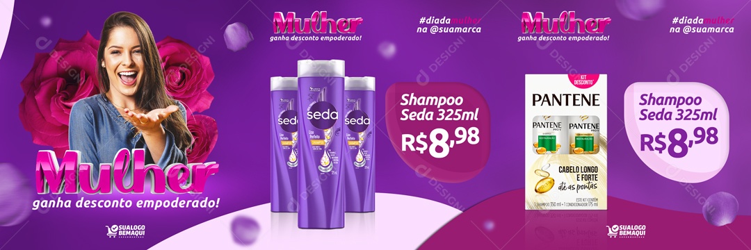 Carrossel Mulher Ganha Desconto Empoderado Social Media PSD Editável