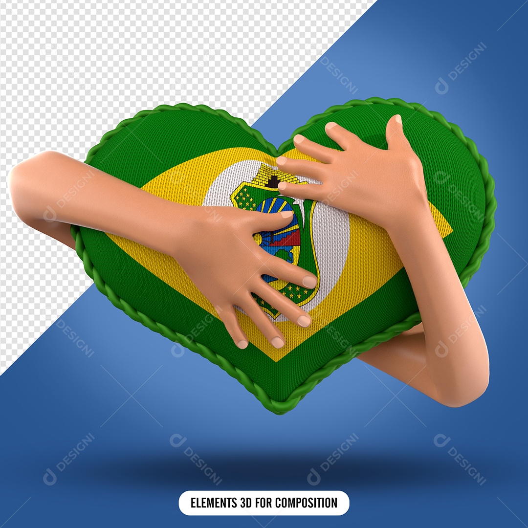 Elemento 3D Para Composição Mão Segurando Coração do Ceará PSD