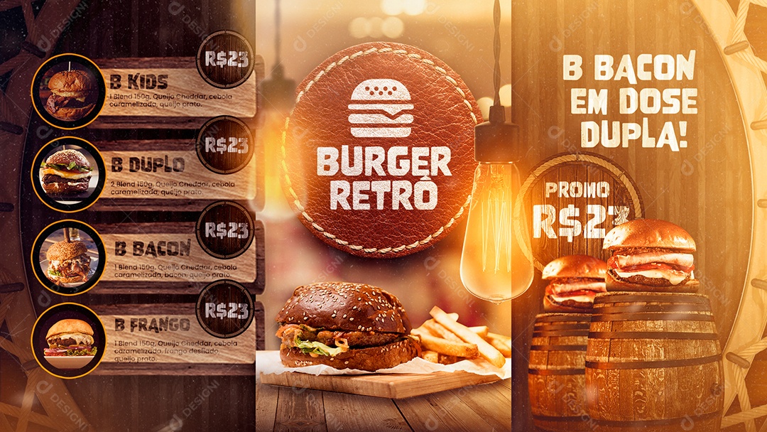 Modelo de Cardápio Burger Retrô PSD Editável