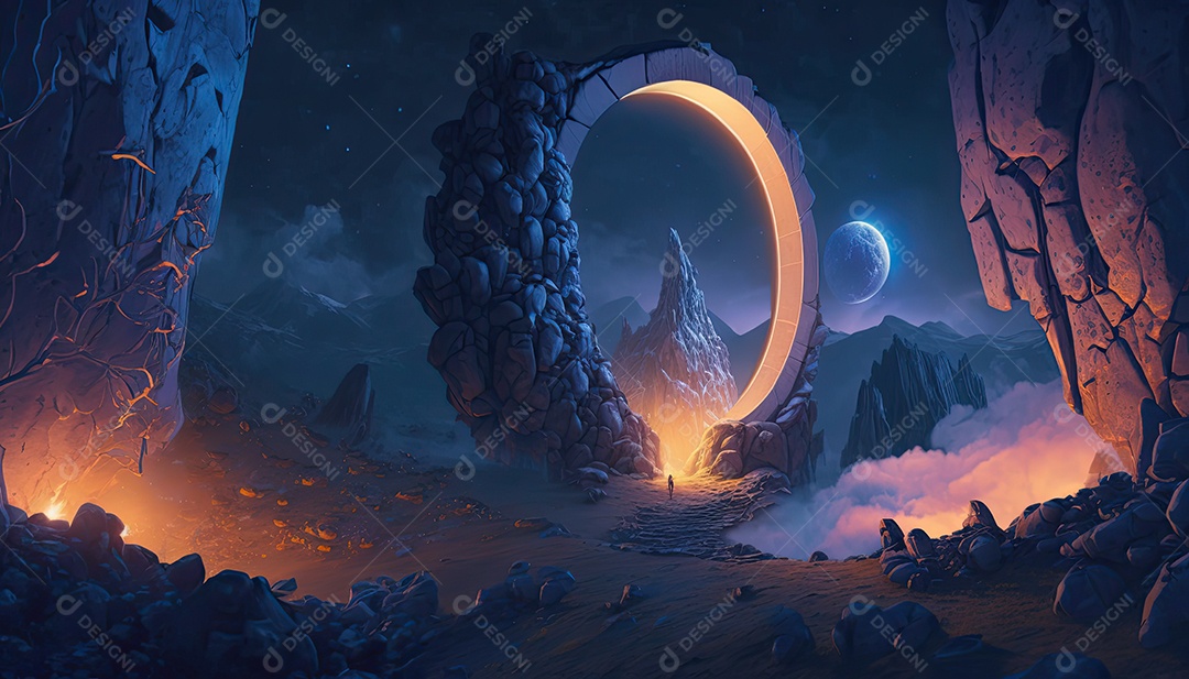 Ilustração de um portal de fantasia