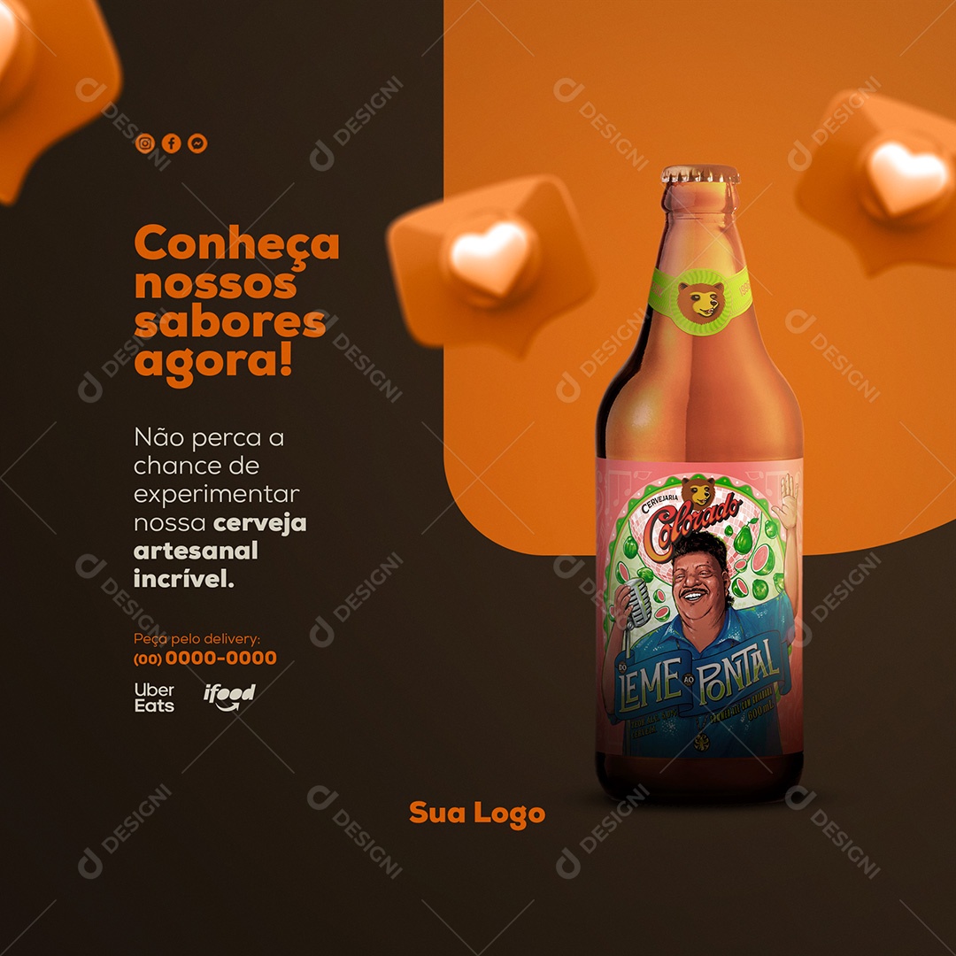 Conheça Nossos Sabores Agora! Cerveja Artesanal Social Media PSD Editável