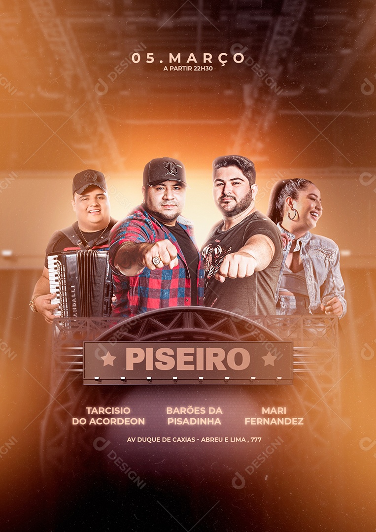 Piseiro Tarcísio do Acordeon Os Barões da Pisadinha Mari Fernandez Flyer Social Media PSD Editável